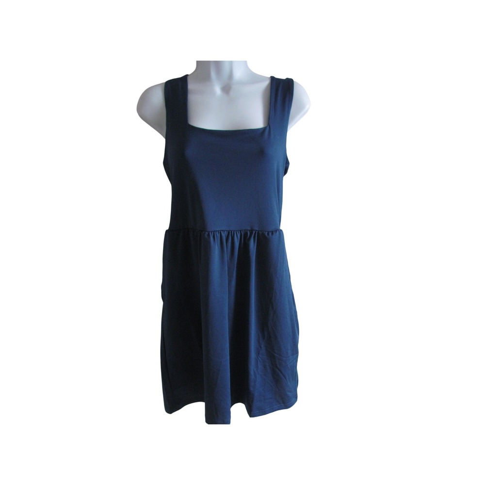 NWT Savrae Sleeveless Square Neck Dress S Navy Blue Athleisure Travel‎ SVA23004